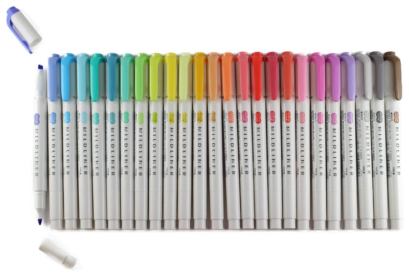 MILDLINER ã€ˆNewã€‰ZEBRA Mildliner Water-based Marker, Twin tips (Bold and Fine), Assorted Pastel Color, 25 Colors Set (WKT7-25C) - Image 2
